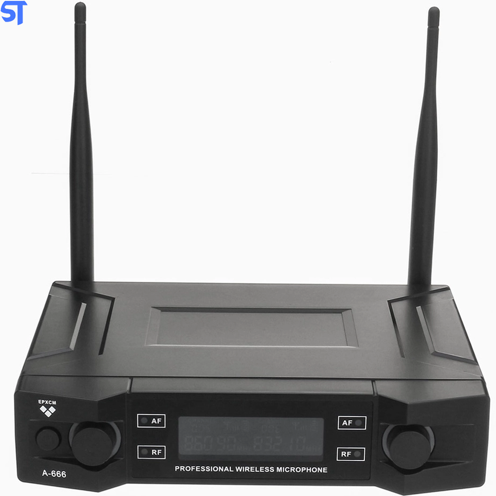 Microfone Profissional Sem Fio UHF Canal Duplo E Frequência Ajustável  - A-666